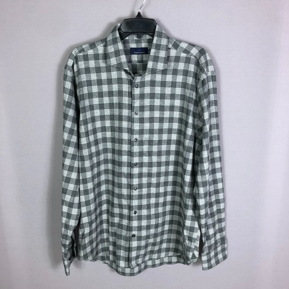 Toscano Gray Plaid Button Up Shirt Size XL